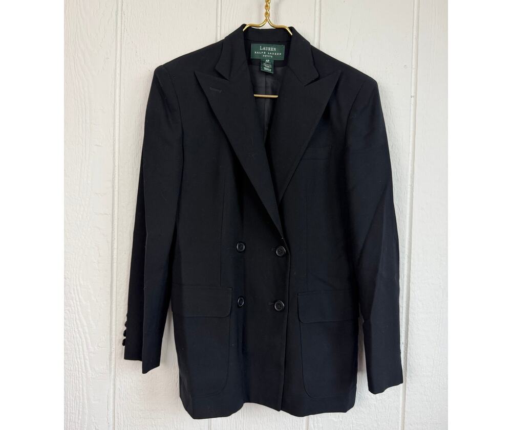 Lauren Ralph Lauren Petite 4P Black Double Breasted Blazer Longline Jacket